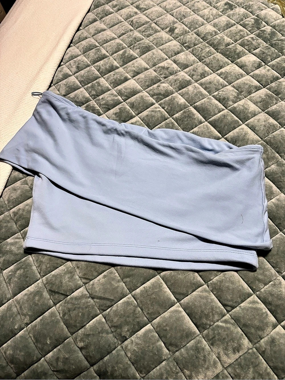 Susana Monaco Essential off one shoulder Tube Top Blue Nylon Tube Top Size Mediu